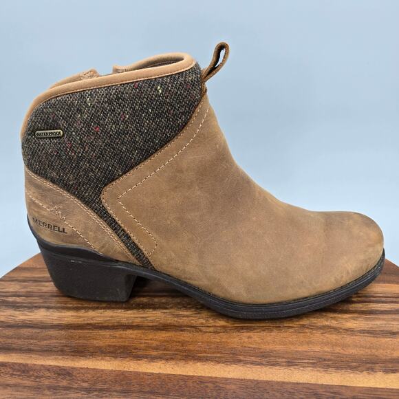 Merrell Chateau II Boots Women's 10.5 Brown Leather Wool Zip Waterproof Heeled - Picture 1 of 8